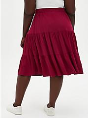 Midi Button-Front Tiered Skirt, BEET RED, alternate