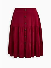 Midi Button-Front Tiered Skirt, BEET RED, hi-res