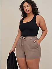 5 Inch Pull-On Linen Blend Mid-Rise Short, BROWN, hi-res