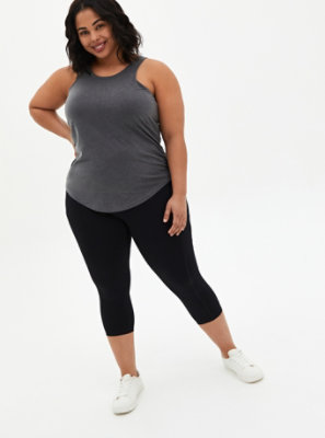 Plus Size - Heather Grey Space-Dye Ruched Active Tank - Torrid