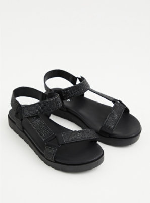 Plus Size - Black Rhinestone Velcro Tech Sandal (WW) - Torrid