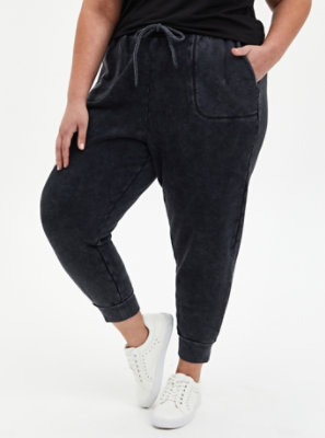 Plus Size - Relaxed Fit Crop Active Jogger - Terry Washed Black - Torrid