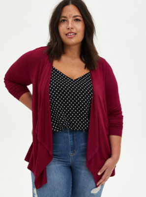 red drape cardigan