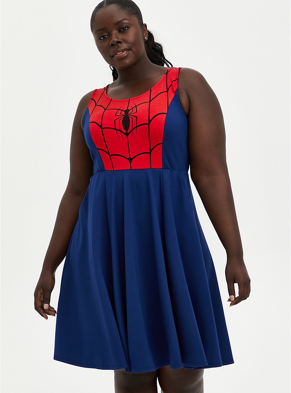 Plus Size Marvel Spiderman Skater Dress, BLUE  RED, hi-res
