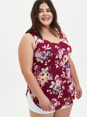 Plus Size - Super Soft Red Floral Tunic Tank - Torrid