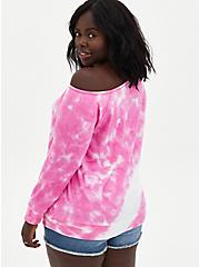 Plus Size Pink Tie-Dye Terry Off Shoulder Sweatshirt, OTHER PRINTS, alternate