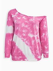 Plus Size Pink Tie-Dye Terry Off Shoulder Sweatshirt, OTHER PRINTS, hi-res