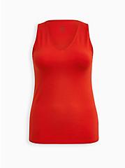 Plus Size Red Deep V-neck Foxy Tank , FIERY RED, hi-res
