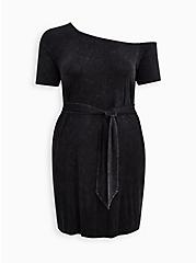 Off-Shoulder Black Wash Super Soft T-Shirt Dress, MINERAL BLACK, hi-res