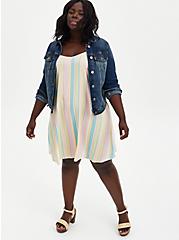 Multicolored Stripe Challis Trapeze Dress , STRIPE - MULTI, alternate