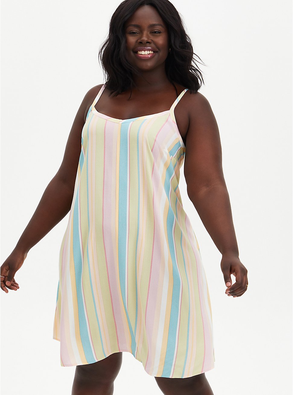 Multicolored Stripe Challis Trapeze Dress , STRIPE - MULTI, hi-res