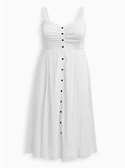 White Woven Button Front Midi Dress , CLOUD DANCER, hi-res