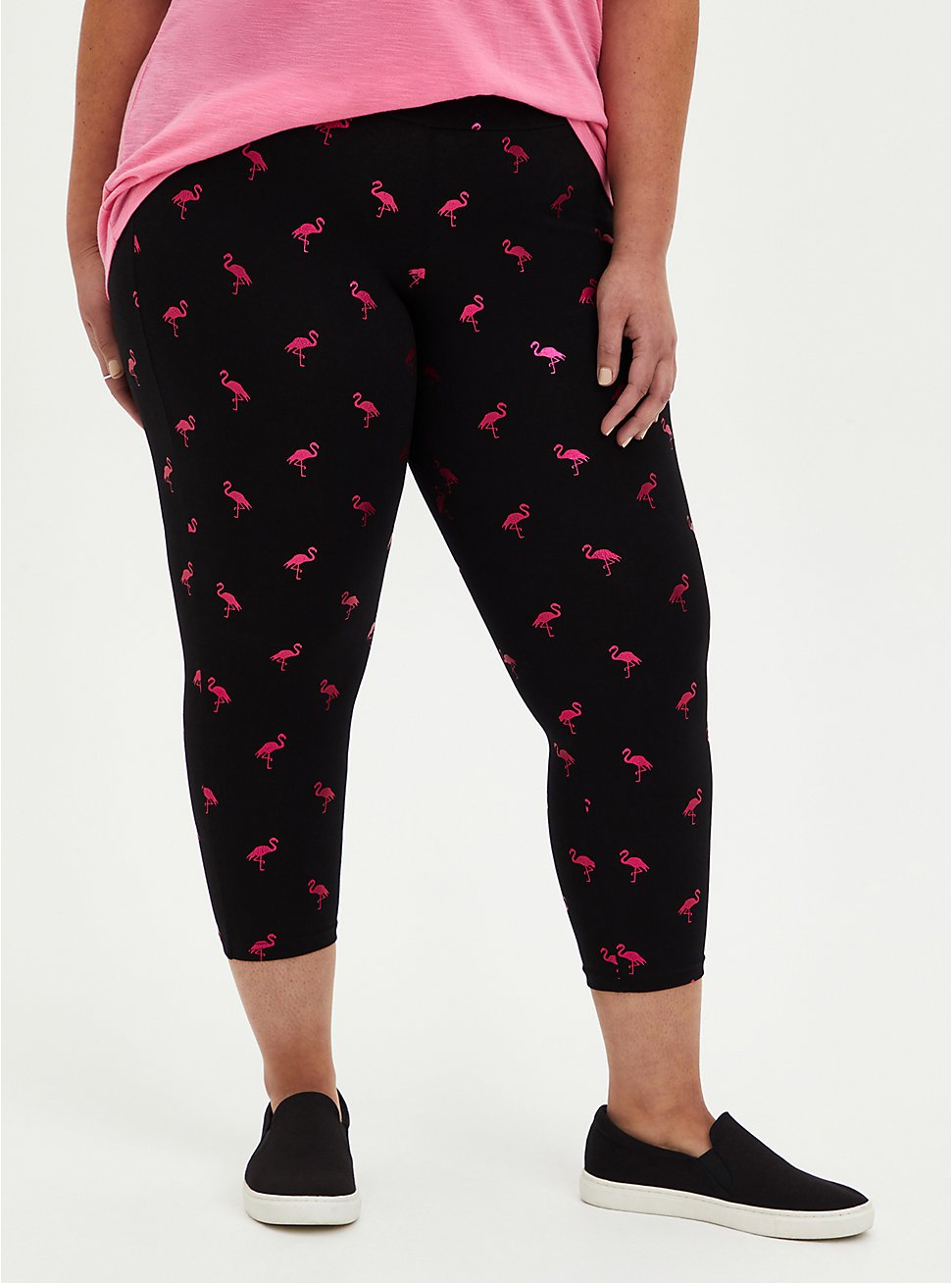 Plus Size Flamingo Cropped Leggings , MULTI, hi-res