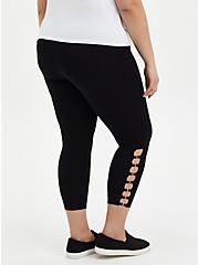 Plus Size Crop Premium Leggings - O-Ring Side Detail Black, BLACK, alternate
