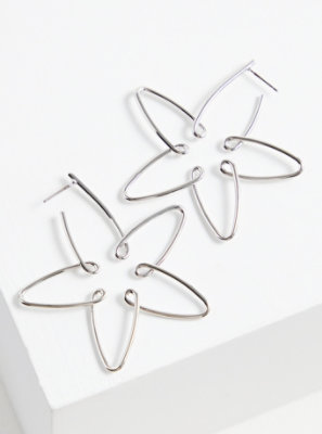 Plus Size - Silver-Tone Wire Floral Hoop Earrings - Torrid