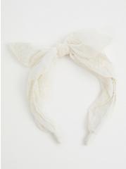 White Floral Bow Headband, , hi-res