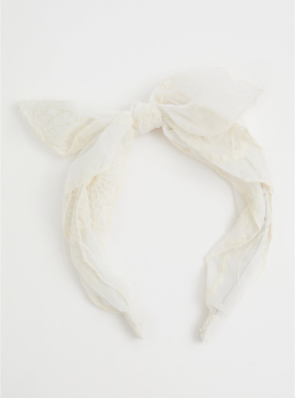 White Floral Bow Headband, , hi-res