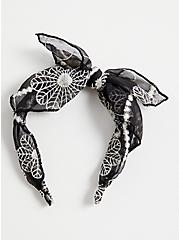 Black & White Floral Bow Headband, , alternate