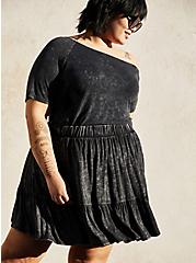 Plus Size Black Wash Super Soft Tiered Mini Circle Skirt, MINERAL BLACK, alternate