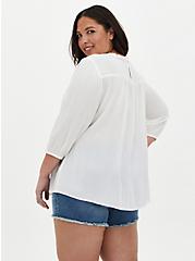 Plus Size White Crinkle Gauze Embroidered Blouse, CLOUD DANCER, alternate
