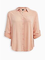 Rayon Slub Drop Shoulder Button-Front Shirt, PEACH NECTAR, hi-res