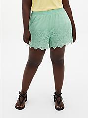Embroidered Pull-On Short - Mesh Mint, GRAYED JADE, hi-res
