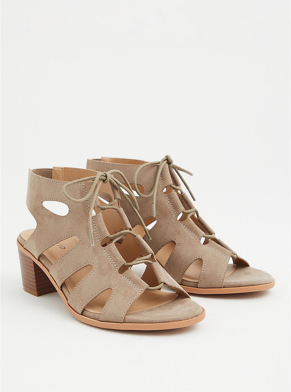 Taupe Faux Suede Lace Up Block Heel (WW), TAUPE, hi-res