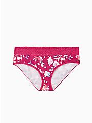 Plus Size Wide Lace Cotton Hipster Panty - Floral Pink, WATERCOLOR FLORAL, hi-res