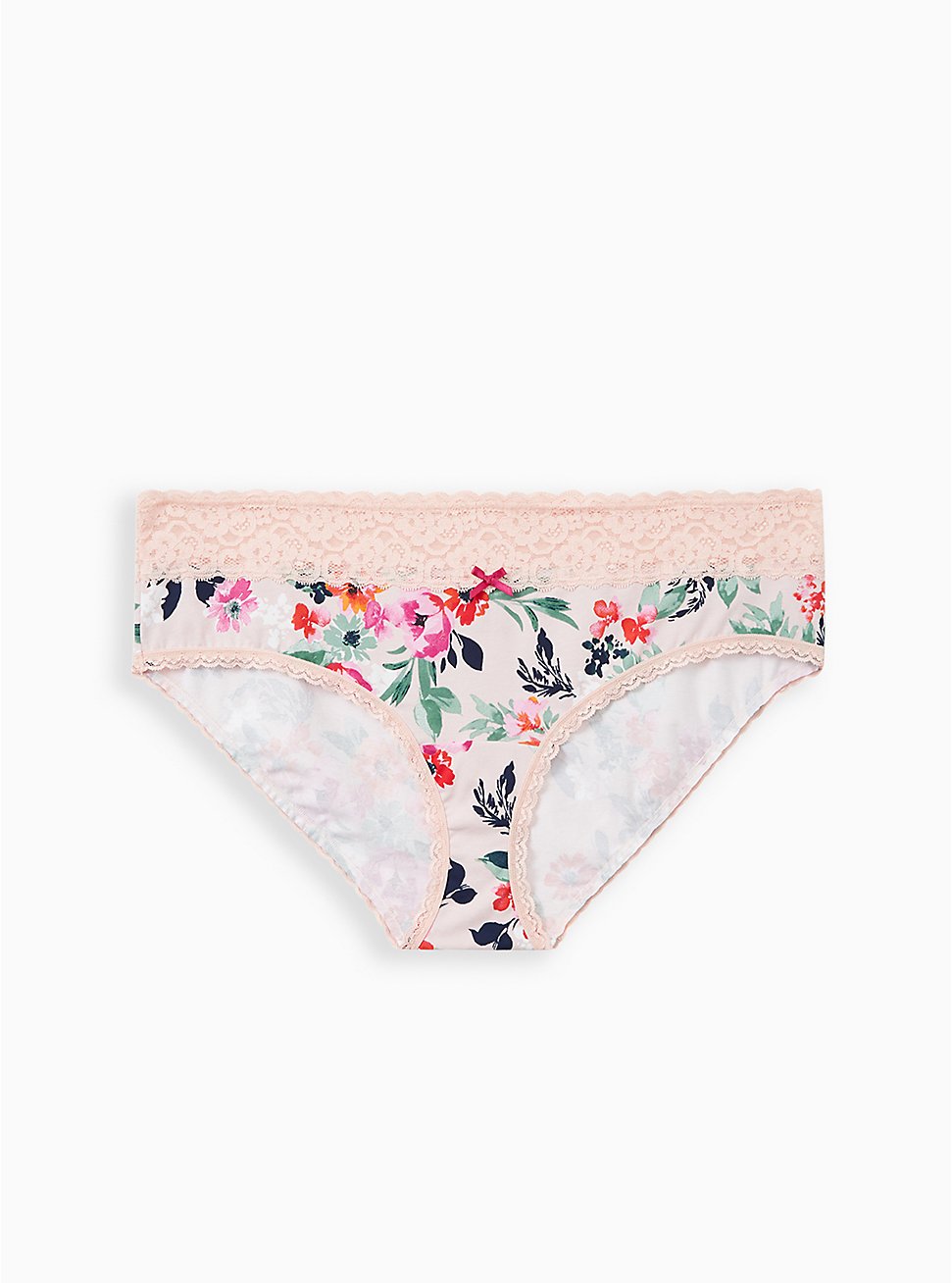 Plus Size Wide Lace Cotton Hipster Panty - Floral Pink, TASHA FLORAL PINK, hi-res