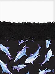 Plus Size Black Swimming Sharks Wide Lace Cotton Boyshort Panty, Swimming Sharks- BLACK, alternate