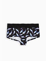 Plus Size Black Swimming Sharks Wide Lace Cotton Boyshort Panty, Swimming Sharks- BLACK, hi-res