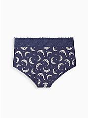 Plus Size Wide Lace Cotton Brief Panty - Navy Moons , MUERTOS MOONS- Navy, alternate