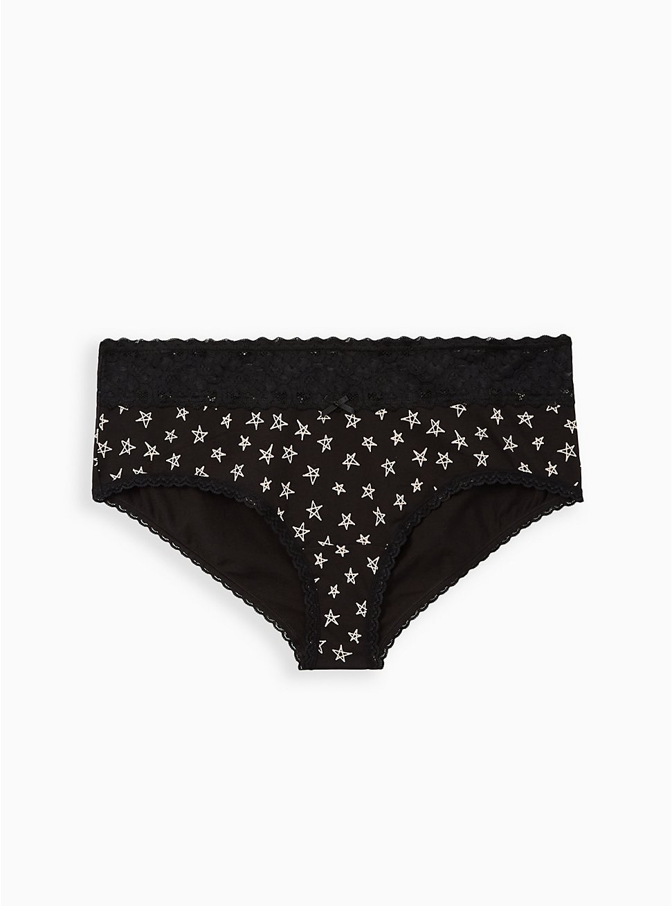 Black Stars Wide Lace Cotton Cheeky Panty, SKETCHY STARS, hi-res