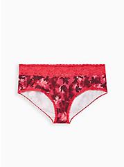Plus Size Wide Lace Trim Cheeky Panty - Cotton Blooms Red, DRAMATIC BLOOMS RED  , hi-res