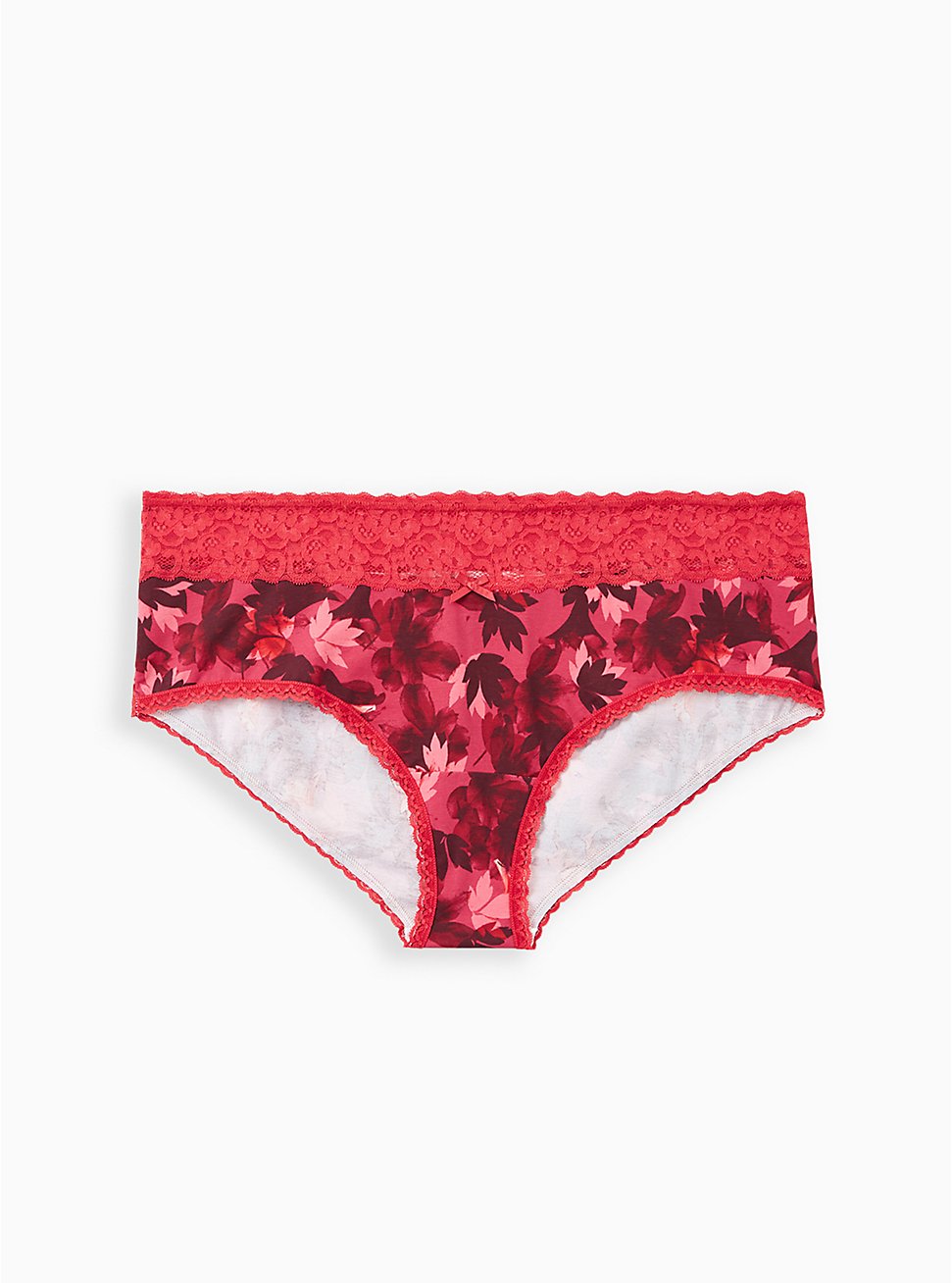 Plus Size Wide Lace Trim Cheeky Panty - Cotton Blooms Red, DRAMATIC BLOOMS RED  , hi-res
