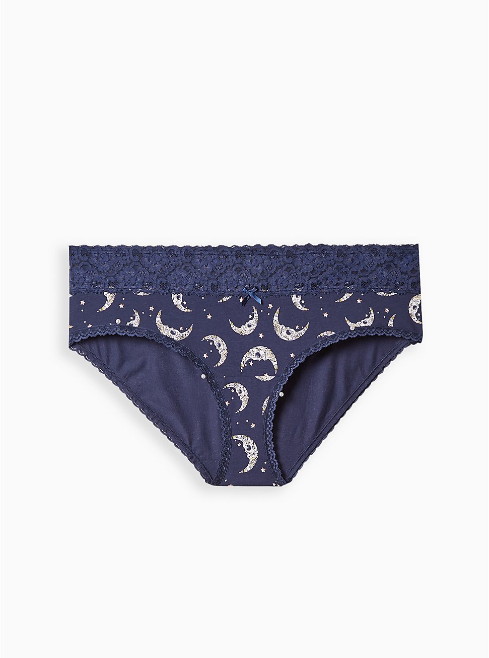 Plus Size Navy Moons Wide Lace Cotton Hipster Panty, MUERTOS MOONS- Navy, hi-res