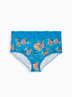 Torrid Sky Blue Floral Wide Lace Cotton Brief Panty - 14896996