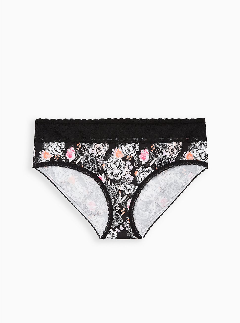 Plus Size - Black Floral Wide Lace Cotton Hipster Panty - Torrid