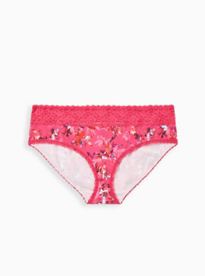 Plus Size - Pink Floral Wide Lace Cotton Hipster Panty - Torrid
