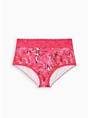 Pink Floral Wide Lace Cotton Brief Panty, Light Forest Floral- PINK, hi-res