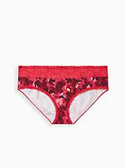 Plus Size Wide Lace Trim Hipster Panty - Cotton Blooms Red, DRAMATIC BLOOMS RED  , hi-res