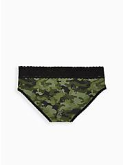 Plus Size Olive Skull Camo Wide Lace Cotton Hipster Panty, Camo Skull Toss- OLIVE, alternate