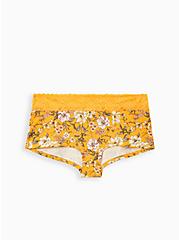 Yellow Floral Wide Lace Cotton Boyshort Panty, Trish Floral- YELLOW, hi-res