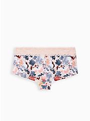 Pink Floral Wide Lace Cotton Boyshort Panty, Soft Silk Flowers- PINK, alternate