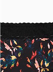 Black Leaves Wide Lace Cotton Brief Panty, Water Leaves- BLACK, alternate