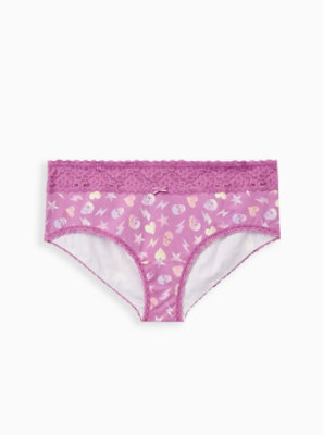 Plus Size - Purple Skull Abstract Toss Wide Lace Cotton Cheeky Panty ...