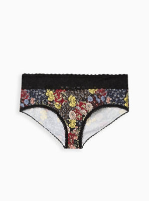 Plus Size - Navy Floral Wide Lace Cotton Cheeky Panty - Torrid