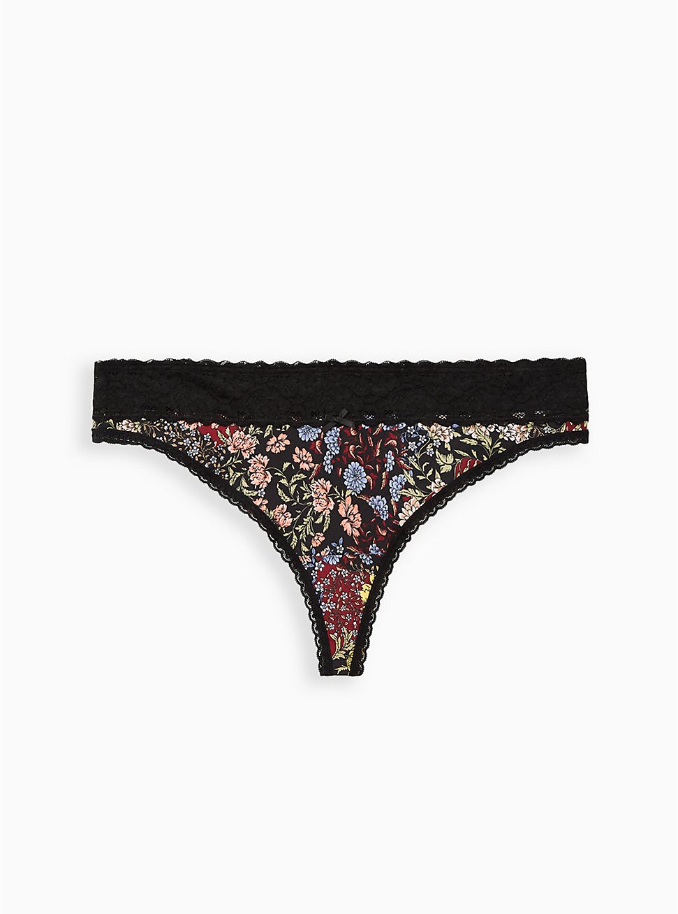 Plus Size - Navy Floral Wide Lace Cotton Thong Panty - Torrid