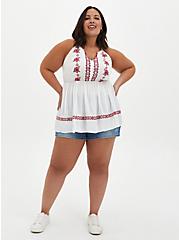 Plus Size White Floral Embroidered Gauze Babydoll Top, CLOUD DANCER, alternate