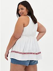 Plus Size White Floral Embroidered Gauze Babydoll Top, CLOUD DANCER, alternate
